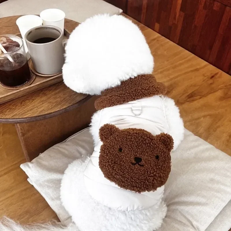 Cute Beer Cartoon Pet Cotton Coat Winter Teddy Down Jacket Warm Dog Clothes than Bear Jacket With Bag can Tow Puppy Clothes