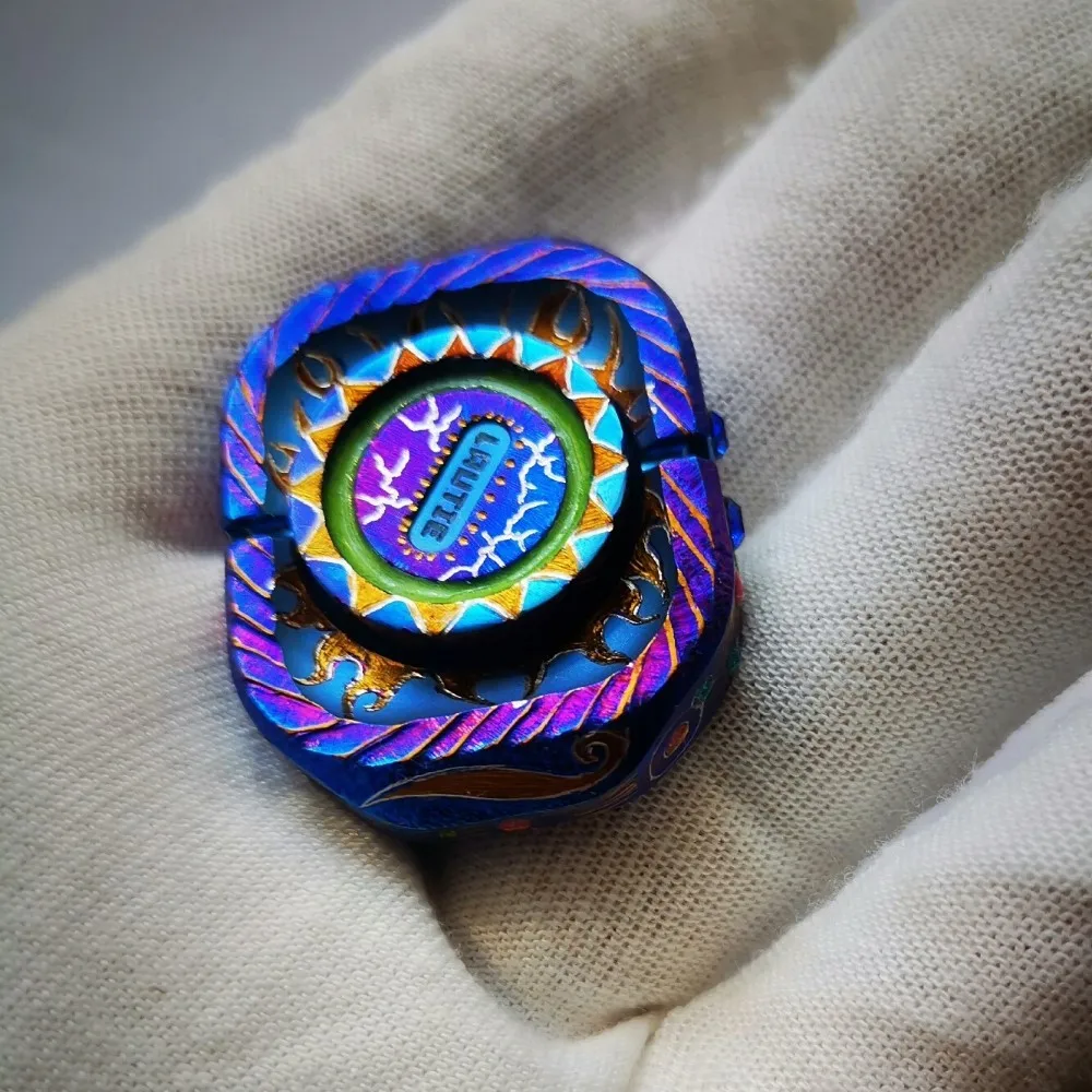 LAUTIE EDC BIT01 Titanium Blue Fidget Spinner Luminous Handmade Carving Stress Relief Toy Fidget Toys For Adults