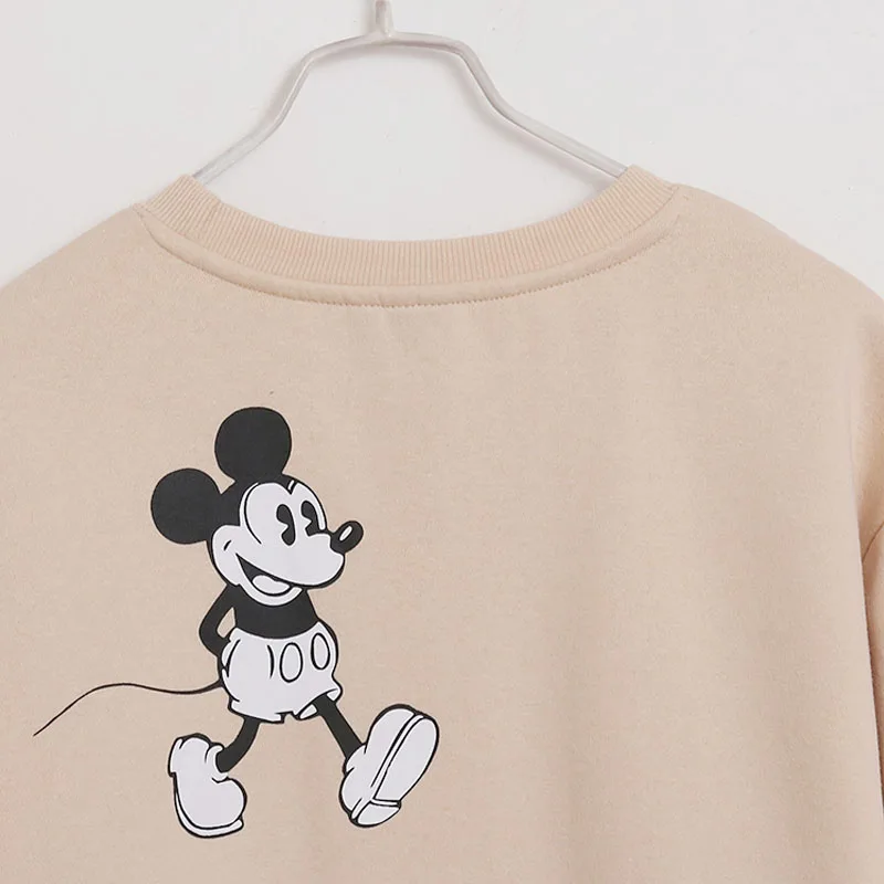 Disney Mickey Mouse Fleece Sweatshirt Women Casual Embroidery Pullover Tops O Neck Long Sleeve Female Cartoon Jumper Streetwear