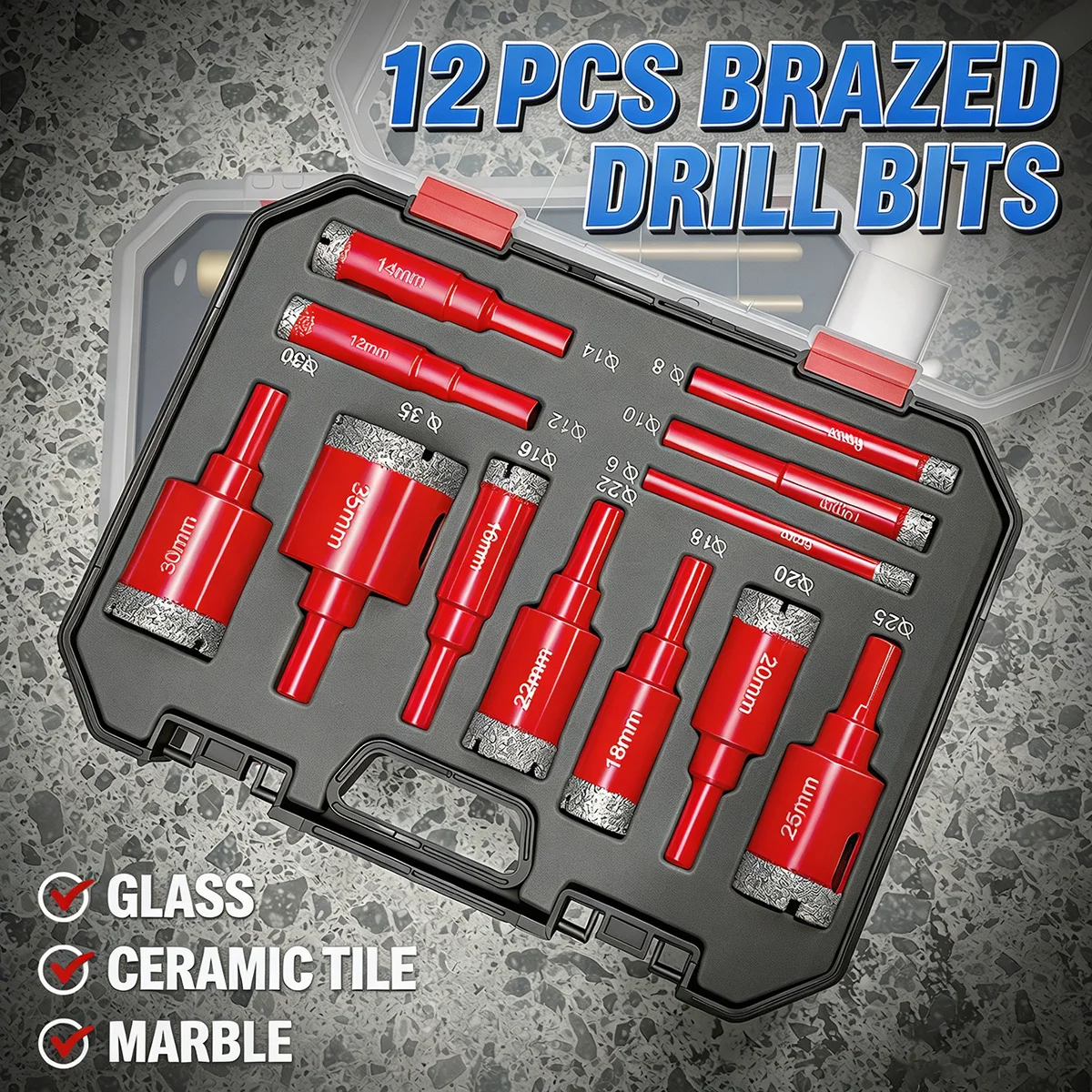 12Pcs Diamond Drill Bit Set 6-35mm Hole Saw Kit for Tile Glass Marble Granite Stone Ceramic Drywall Drilling Hand Tools