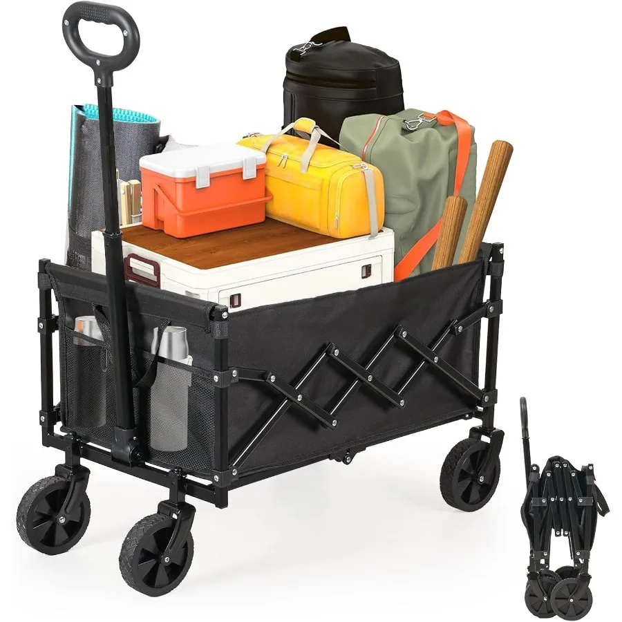 

Heavy Duty Collapsible Wagon Cart 360LBS 100L Foldable Utility Cart with Durable Wheels Adjustable Handle Portable Folding Wago