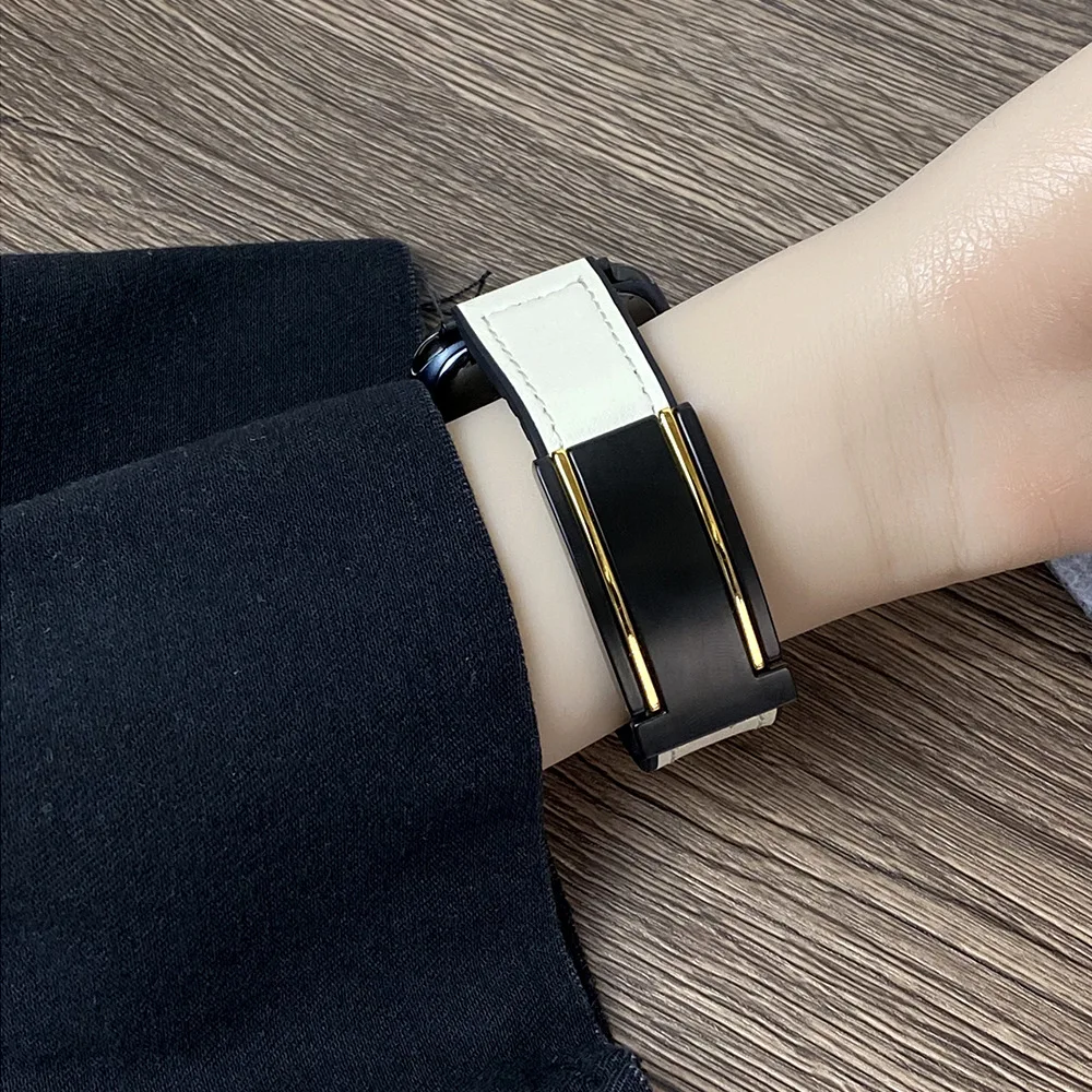 Magnetic strap for Apple watch ultra 2 band 49mm 44mm 40mm 45mm 41mm 38mm Leather+silicone bracelet iWatch series 9 8 7 6 5 4 se