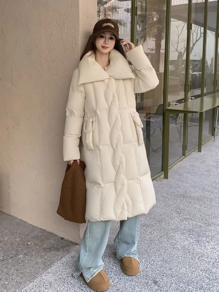 

Women's Winter Down Jacket Thicken Warm White Duck Down Long Jacket High-end Parkas Lapel Outwear Lightweight Padded Jackets