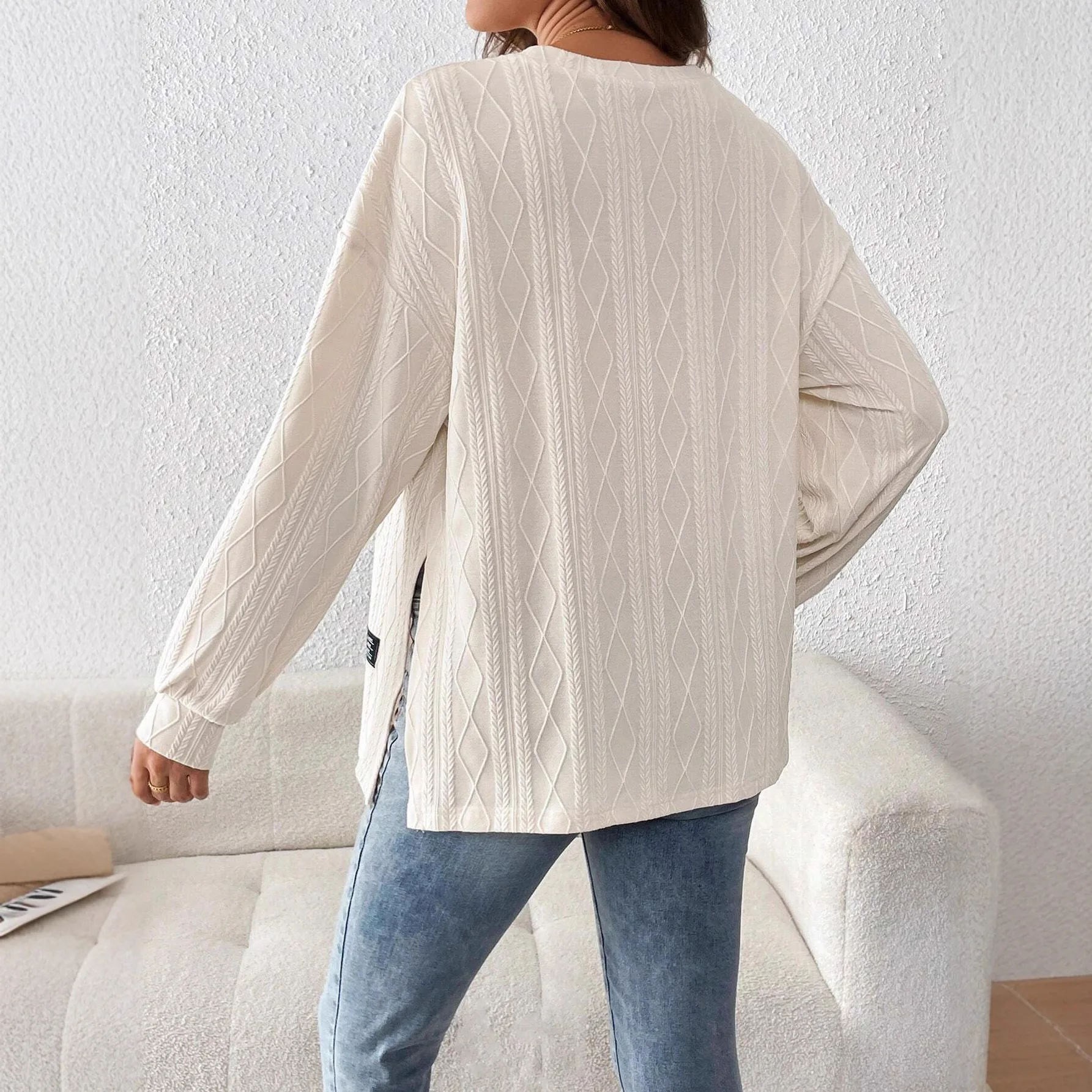 Pregnant Women Solid T-shirt Tops Maternity Long Sleeve Round Neck Side Split Loose T Shirt Spring Autumn Pregnancy Clothing