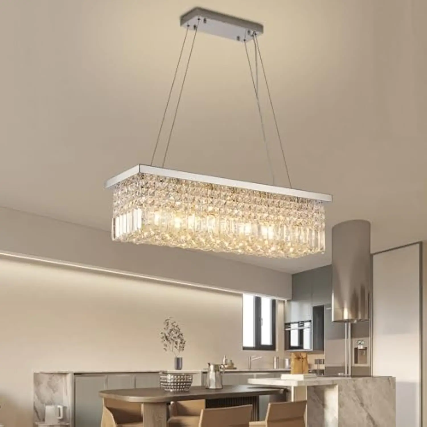

Rectangle Crystal Chandelier for Dining Room, L31'' Modern Large K9 Crystal Chandeliers, Rectangular Pendant Light Fixture for Ki