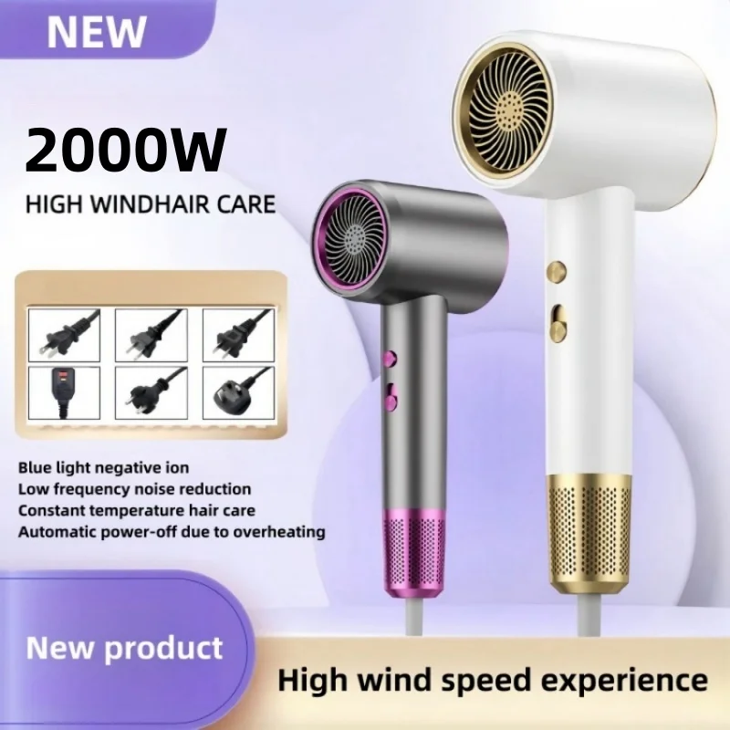 Professional Ionic Hair Dryer with Blue Light, 2400W Strong Wind, Dual Safety Protection, Salon-Grade Blow Dryer for Home Use