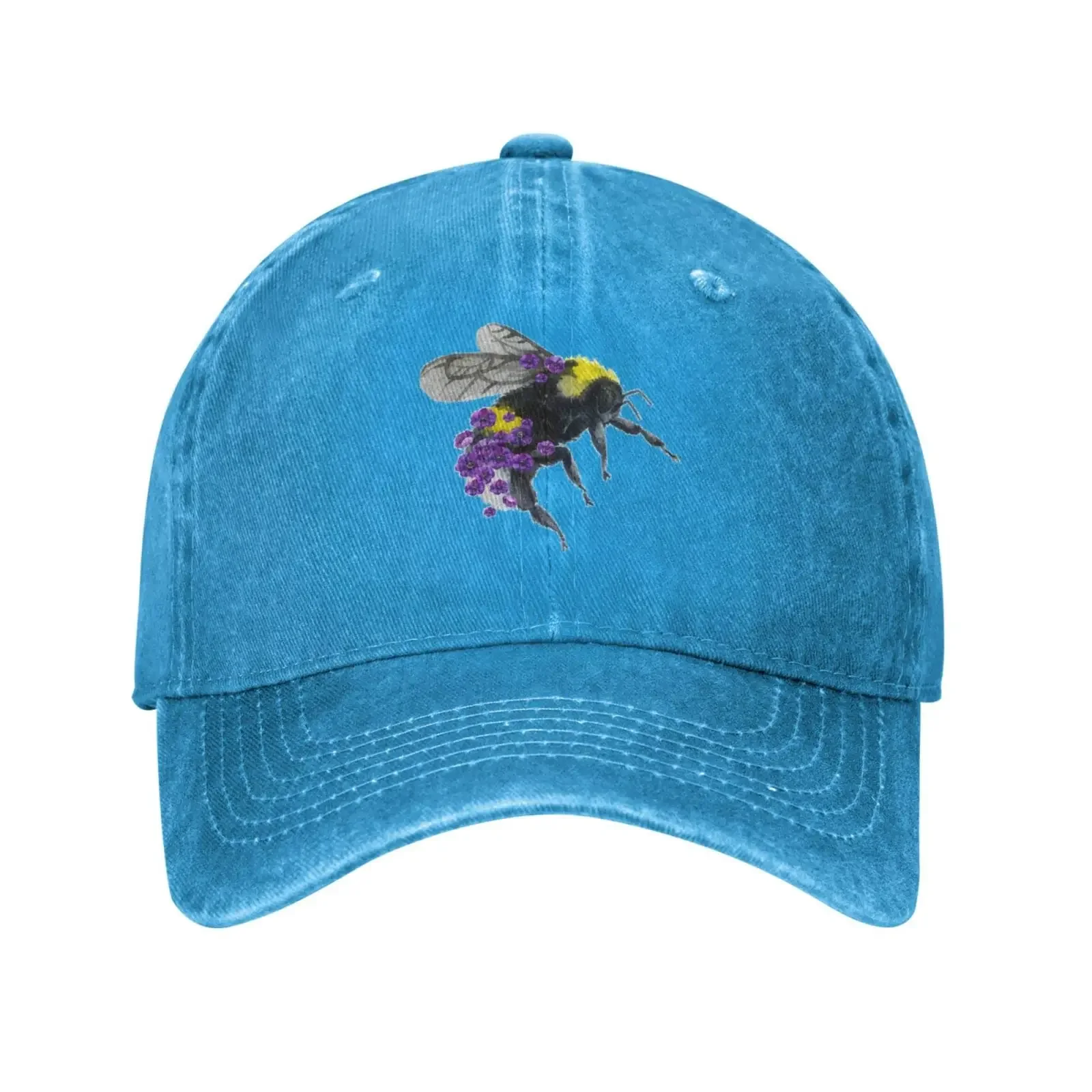 Bee Purple Flower Blue Baseball Caps Adjustable Washed Denim Cotton Dad Trucker Hat Black Fitted Baseball Ball Cap for Men