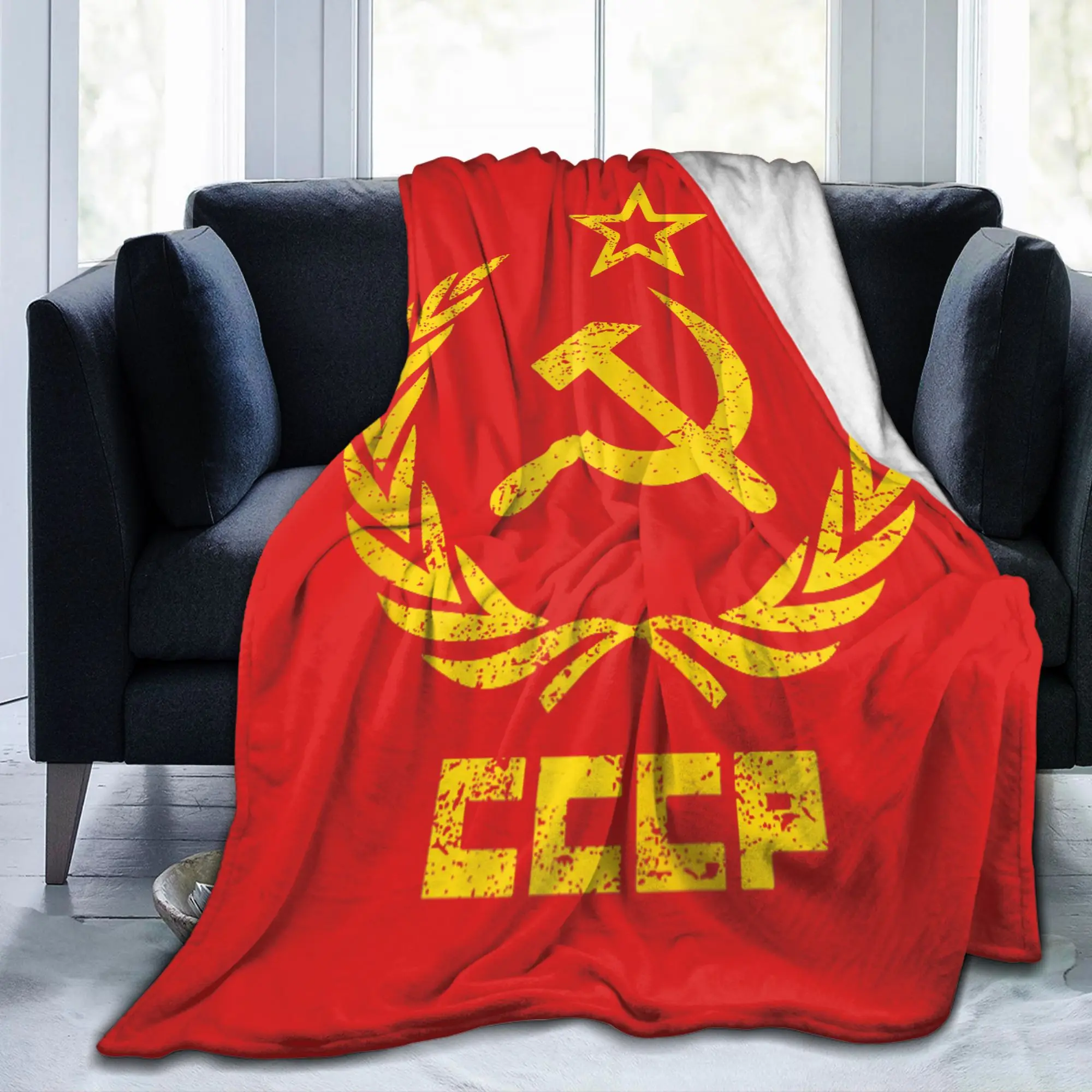 Hammer Sickle Soviet Union CCCP Blanket Cover USSR Russian Flannel Bedding Throw Blanket Home Couch Soft Warm  Travel Breathable