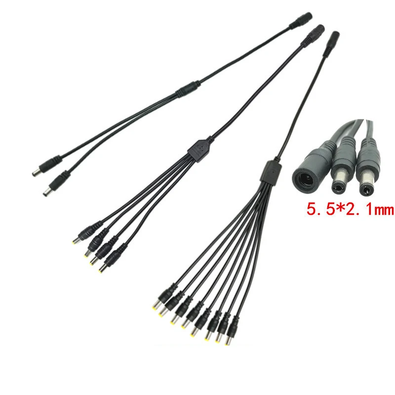 

10pcs DC Power Charging Cable Splitter 5.5 x 2.1mm 1 in 2 4 8 Out Wire Splitter POE CCTV Tester IP Camera Plug Adapter Extend
