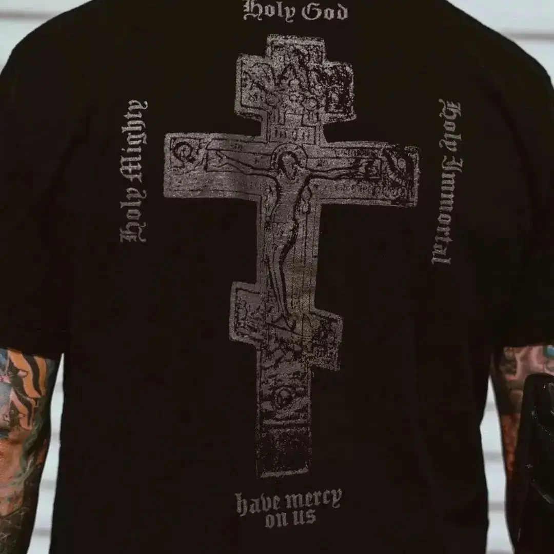 Camiseta de algodón de manga corta táctica con estampado de cruz en la espalda superior deportiva informal al aire libre personalizada de estilo militar Unisex