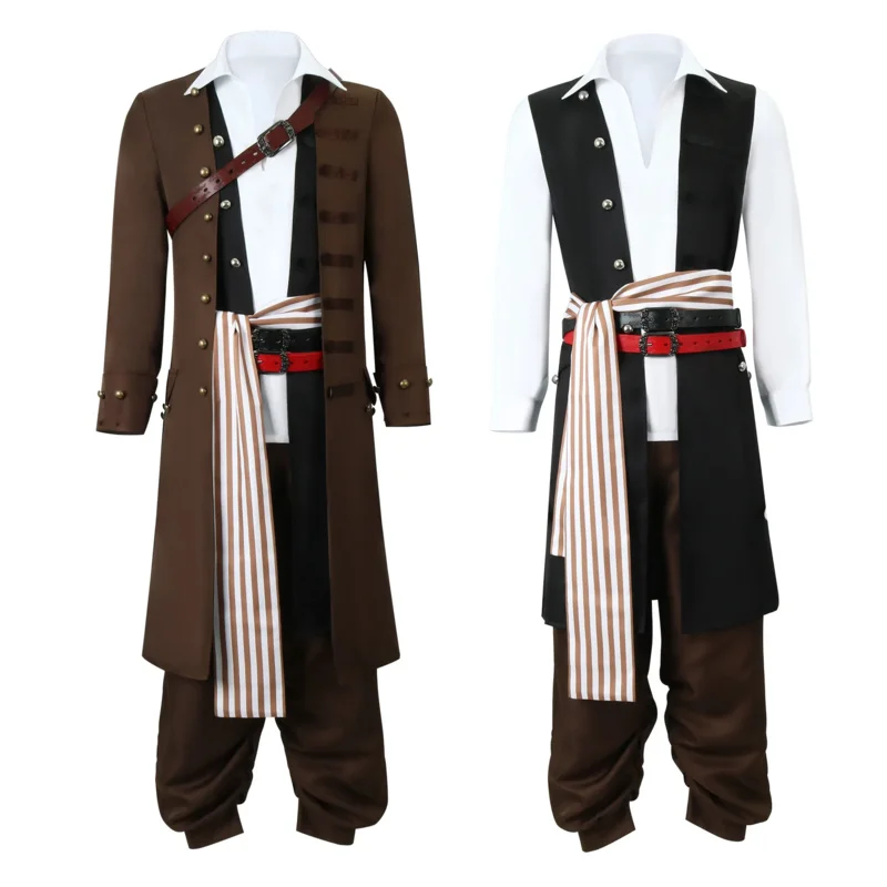 

2025 New Movie Pirates of the Caribbean Cosplay Costume Captain Jack Sparrow COS Full Suit Set Halloween Party Performance Wear