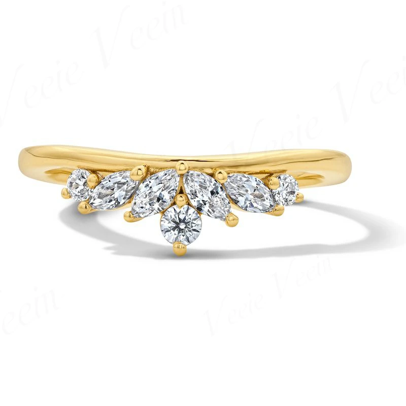 MuShan Jewelry S925 Sterling Silver Plated 18k Gold Tiny Moissanite Stackable Band Ring  Matching Wedding Stacking Ring