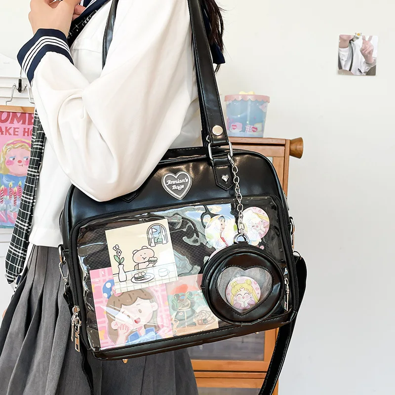 Japanese Style Kawaii Bag Women PU Leather JK Uniform Bag Girls Transparent Shoulder Bag Student School Bags itabag women Bolso