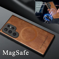Magnetic Leather Case for Samsung Galaxy S25 S24 Ultra S20 S21 S23 S22 Note 20 Plus S25Ultra Car Wireless Charge Magsafe Cover