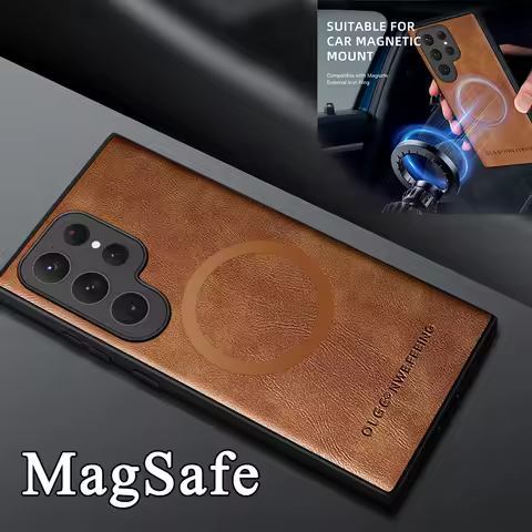 Magnetic Leather Case for Samsung Galaxy S25 S24 Ultra S20 S21 S23 S22 Note 20 Plus S25Ultra Car Wireless Charge Magsafe Cover