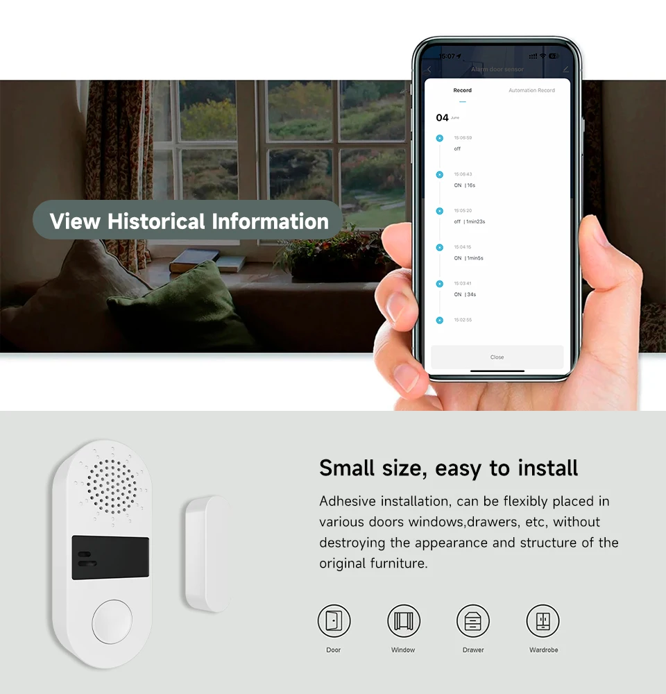 

Tuya WiFi Door Window Sensor: Intelligent Anti-Theft, Acoustic-Optic Alarm, and Remote Linkage Control for Smart Home