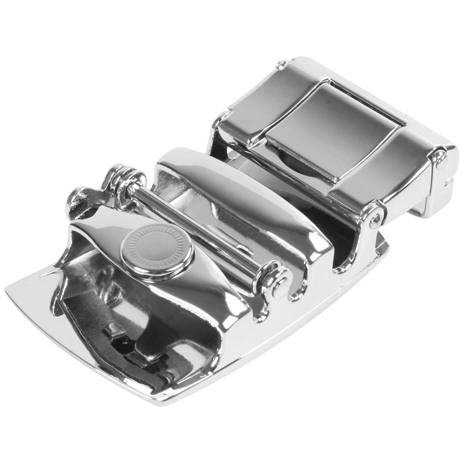 Men's Solid Buckle Automatic Ratchet Leather Belt Buckle In The Middle With An Edge-Silver-A27I
