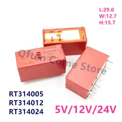 5Pcs New Original TE Relay RT314005 5VDC RT314012 12VDC RT314024 24VDC 8PIN 16A 5V 12V 24V Power Relay
