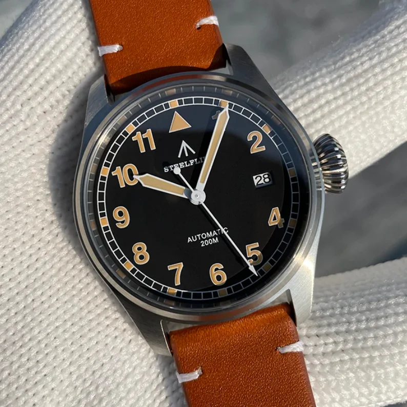 

Мужские автоматические часы STEELDIVE, 39 мм, механические наручные часы Aviator, водонепроницаемые на 200 м, C3, светящееся сапфировое зеркало, NH35