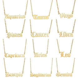 Fashion 12 Zodiac Sign Necklace Jewelry Stainless Steel Tarnish Free 18K Gold Silver Color Horoscope Pendant Women Bijoux