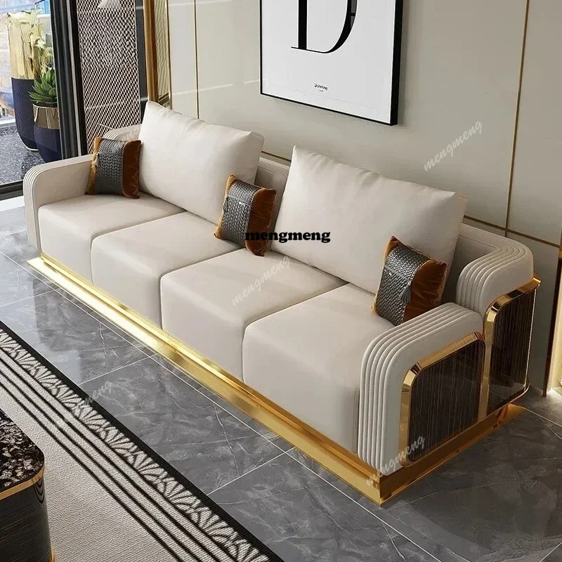 

E182 Modern Luxury Leather with Wooden Sofa Set, Fashion 2/3/4 Seater Sofa, Leather Couch for Living Room Accept Customzied Colo