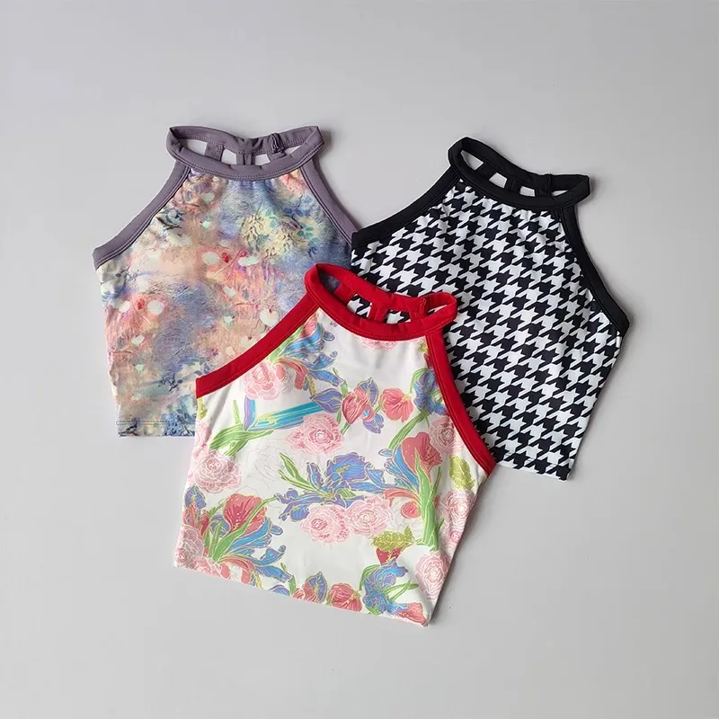 جديد الراقية اليوغا الملابس الداخلية النسائية قطعة واحدة كوب ثابت ملابس داخلية مقاومة للصدمات جمع مثير مطبوعة واسعة حزام الكتف سترة