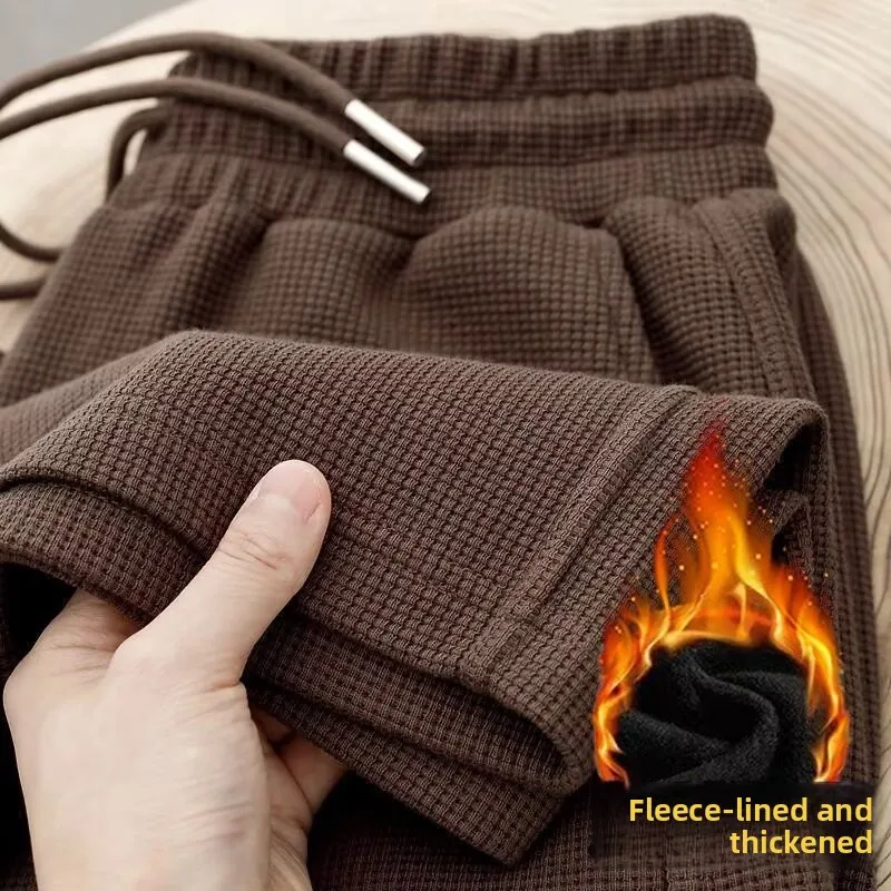 

Мужские повседневные утепленные брюки прямого кроя на флисовой подкладке, свободные, осенне-зимние, больших размеров, с высокой талией, из полиэфирного волокна