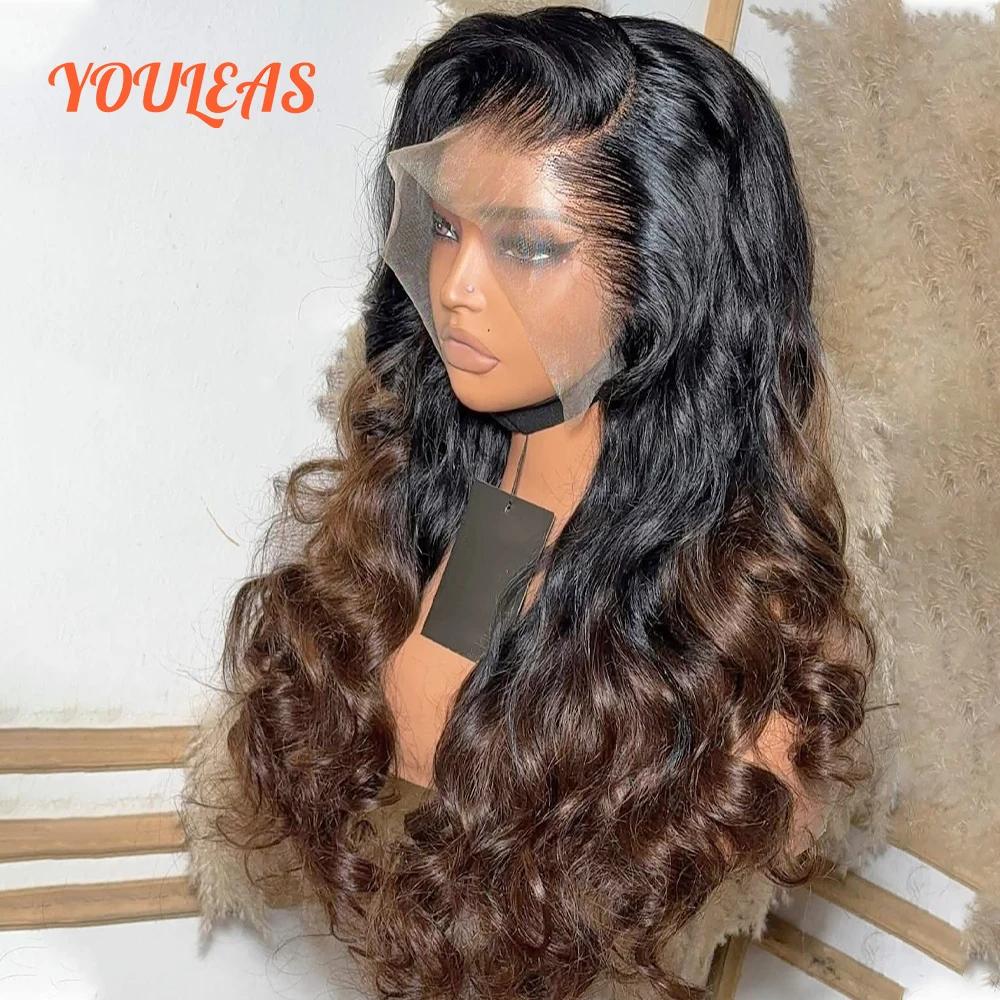 

High Density Ombre Brown Color Loose Deep Wave Human Hair Wig 13x4 Lace Frontal Glueless Wig Human Hair Preplucked Ready To Wear