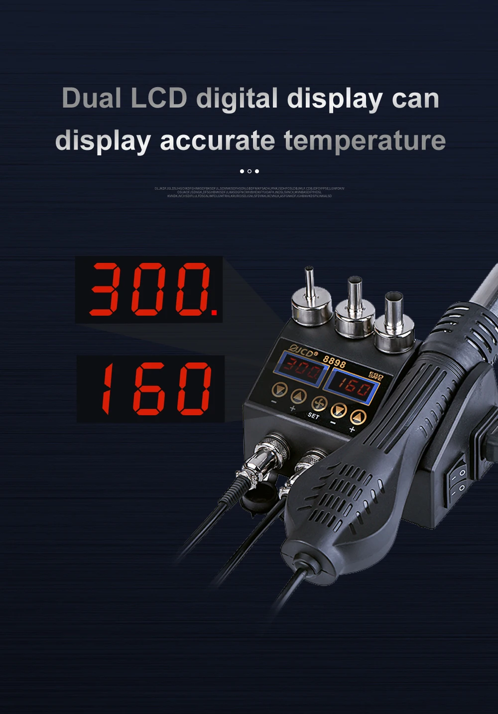 JCD8898-16-750W Adjustable Temperature 2-in-1 Soldering Station Led Display Welding and Rework Station Mobile Phone Bga Smd Repair Soldering Tool Set