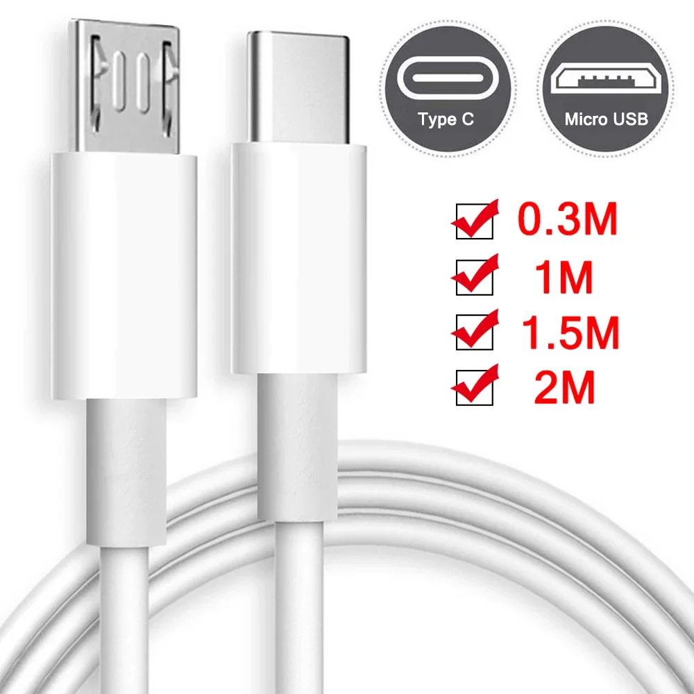 Universal Micro USB To USB C Cable Quick Charging Mobile Phone Wire USB-C Male To Micro-B Male Converter Data Cord Cables