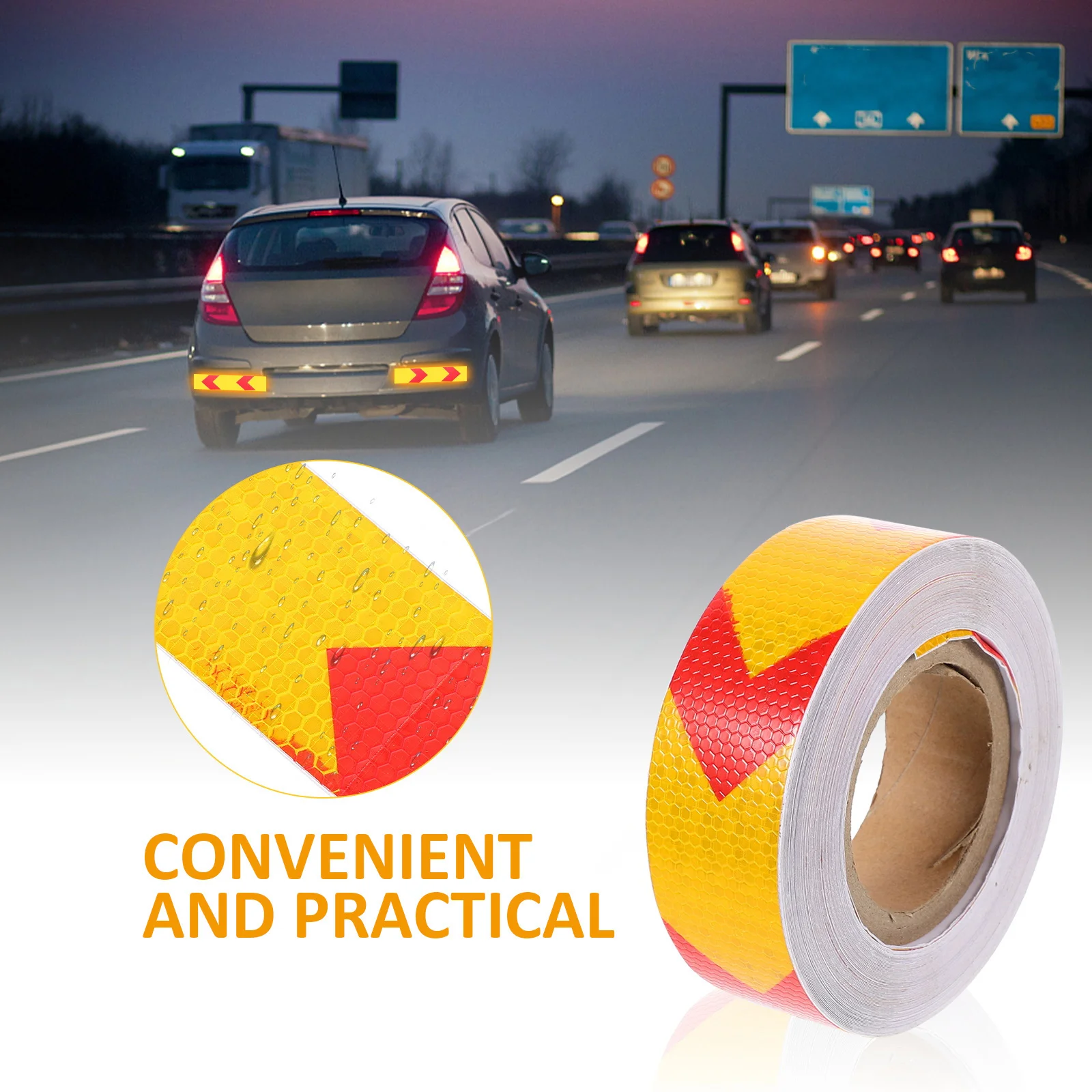 1 لفة شريط تحذيري عاكس مقاوم للماء سداسية بريزم لاصق قوي للمركبات علامات الطريق سفن السلامة المنزلية
