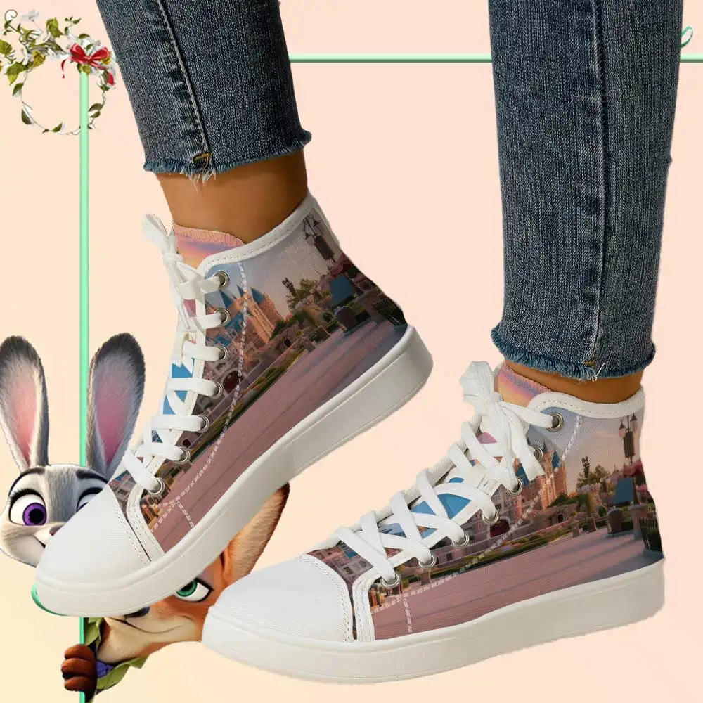 

Officially Licensed Disney Castle Scenery High Top Canvas Sneakers – Dreamy Park Print, Breathable Soft Upper Casual Shoes