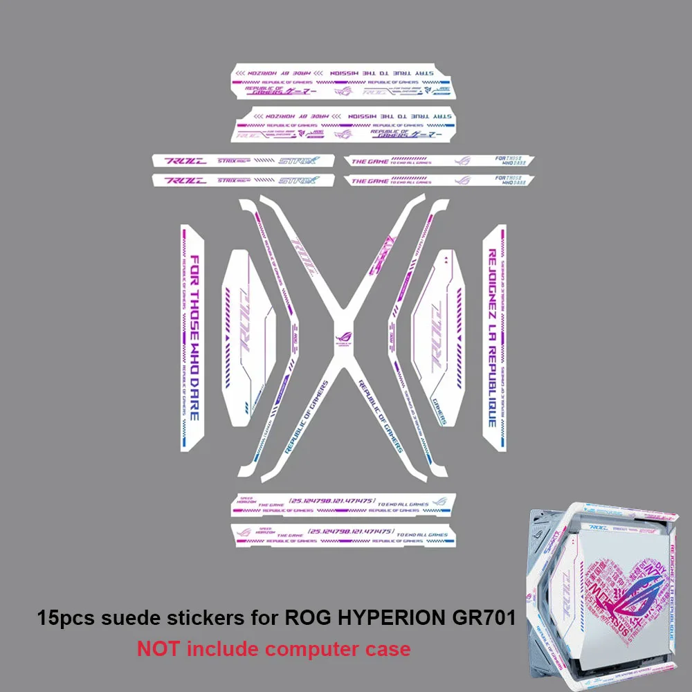 15pcs DIY Stickers For ASUS HYPERION GR701 Case,MOD ROG Anime Gaming Cabinet Decorative Suede Stickers Cover