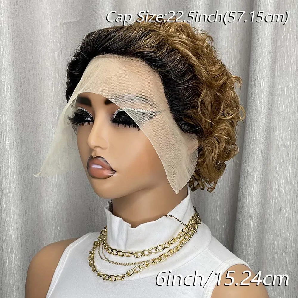 짧은 인모 가발 13x1 레이스 프론트 픽시컷 가발 레미 인모 짧은 곱슬머리 인모 레이스 가발 (흑인 여성용)