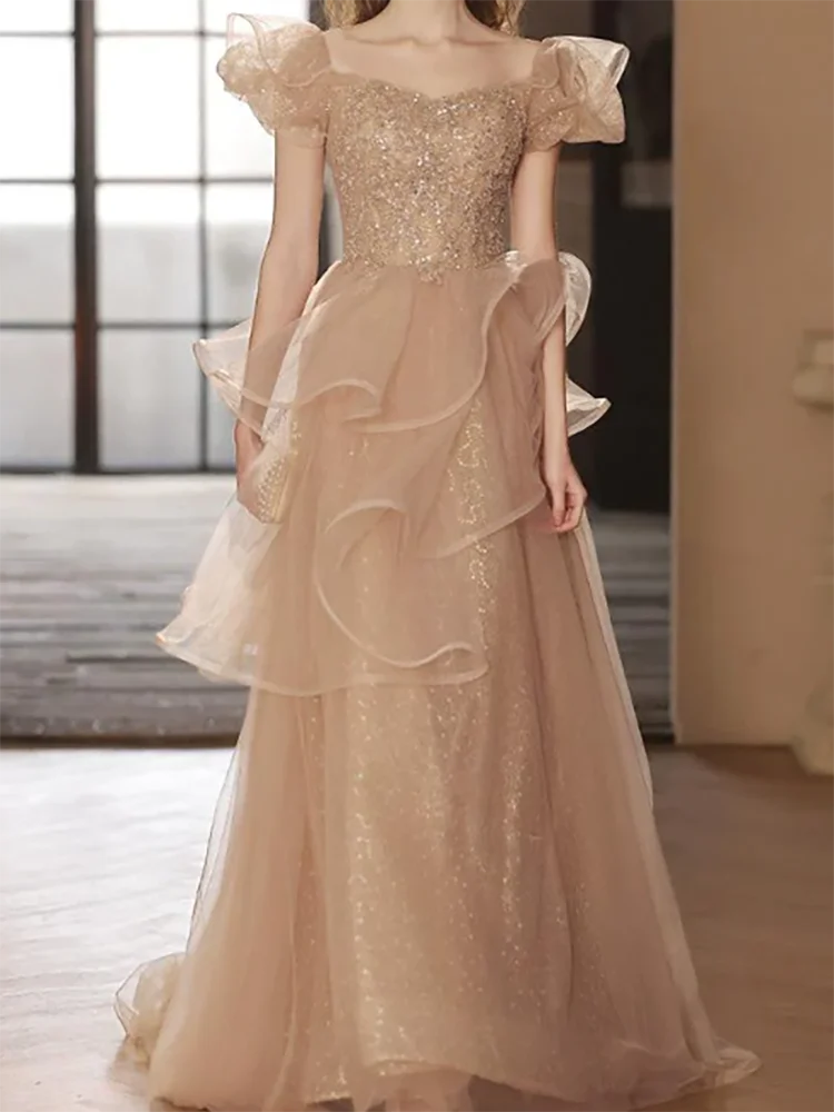 

Elegant Sweetheart Sequined Tiered A-Line Formal Evening Dresses Birthday Party Prom Gowns Customized
