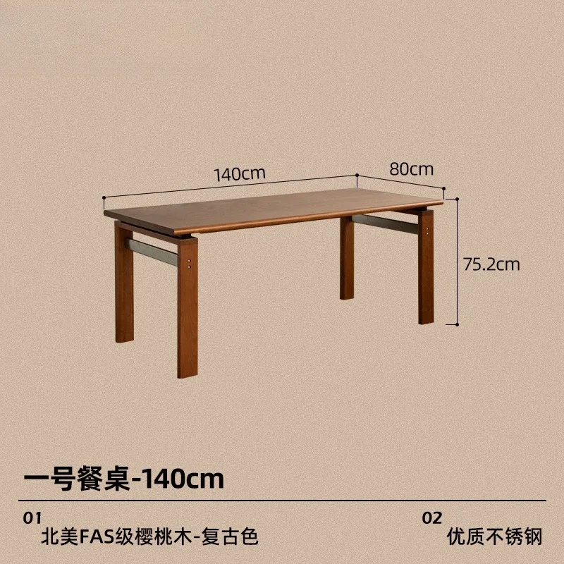 Mesa de comedor nórdica de madera maciza gruesa, mesa de comedor retro para el hogar, mesa de trabajo de madera de cerezo medieval