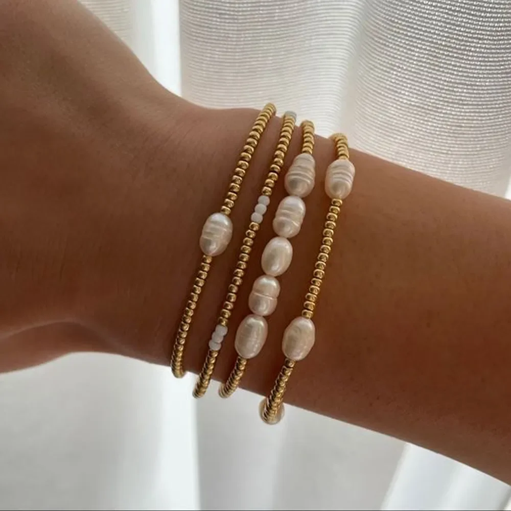 KKBEAD Zestaw bransoletek z naturalnych pereł Biżuteria dla kobiet Pozłacane Miyuki Pulseras Mujer