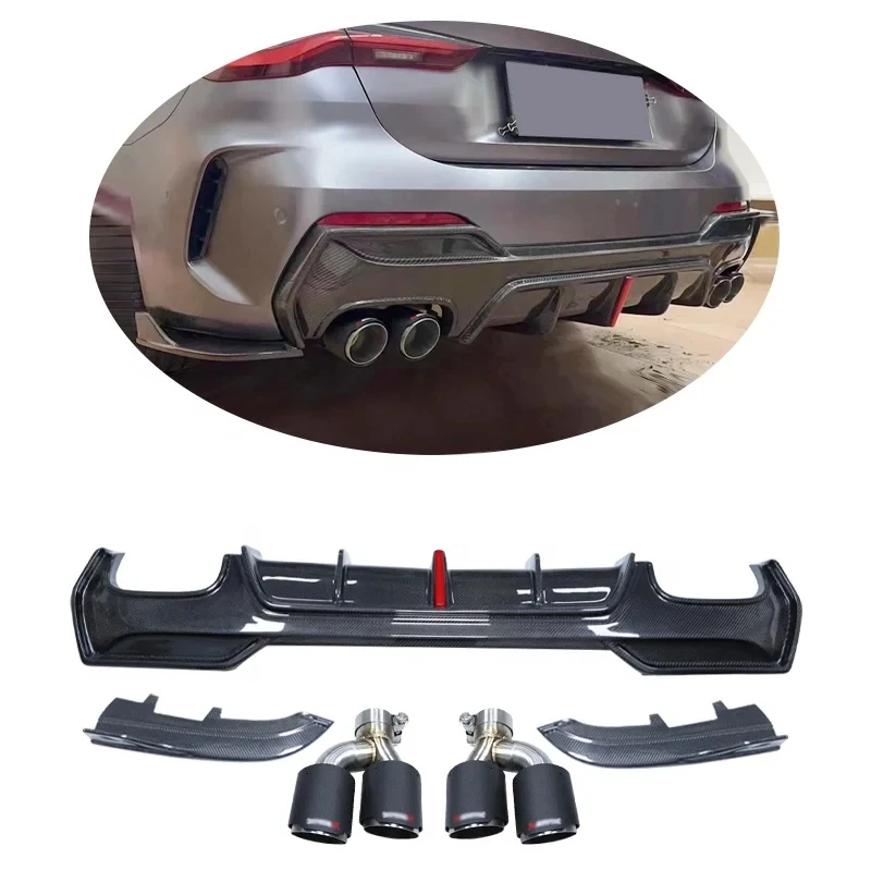 

Carbon Fiber Rear Bumper Diffuser Lip W/LED Fit for 4 Series G22 G23 M-SPORT 2021-2022 with Exhaust Tips
