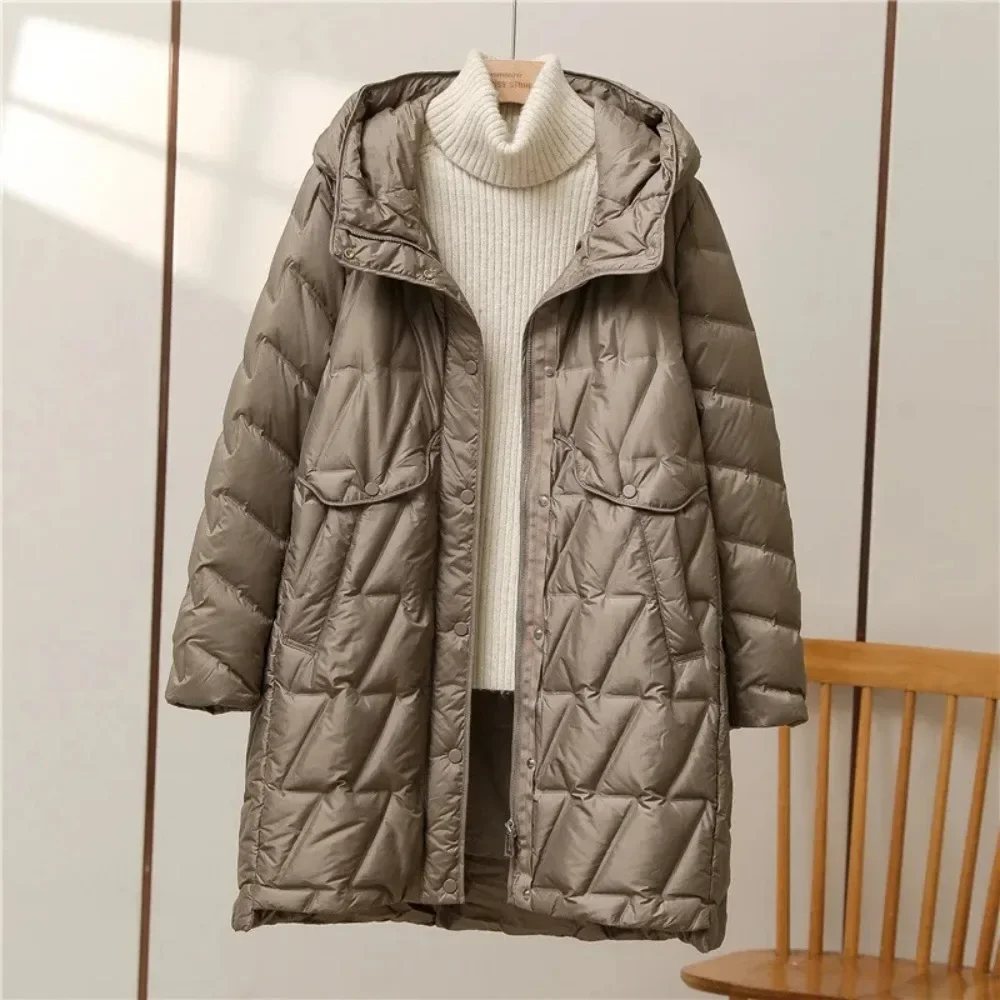 90% White Duck Down Jacket 2024 New Winter Women Fashion Loose Relaxed and Versatile Slim Hooded High Quality Women Puffer Coat