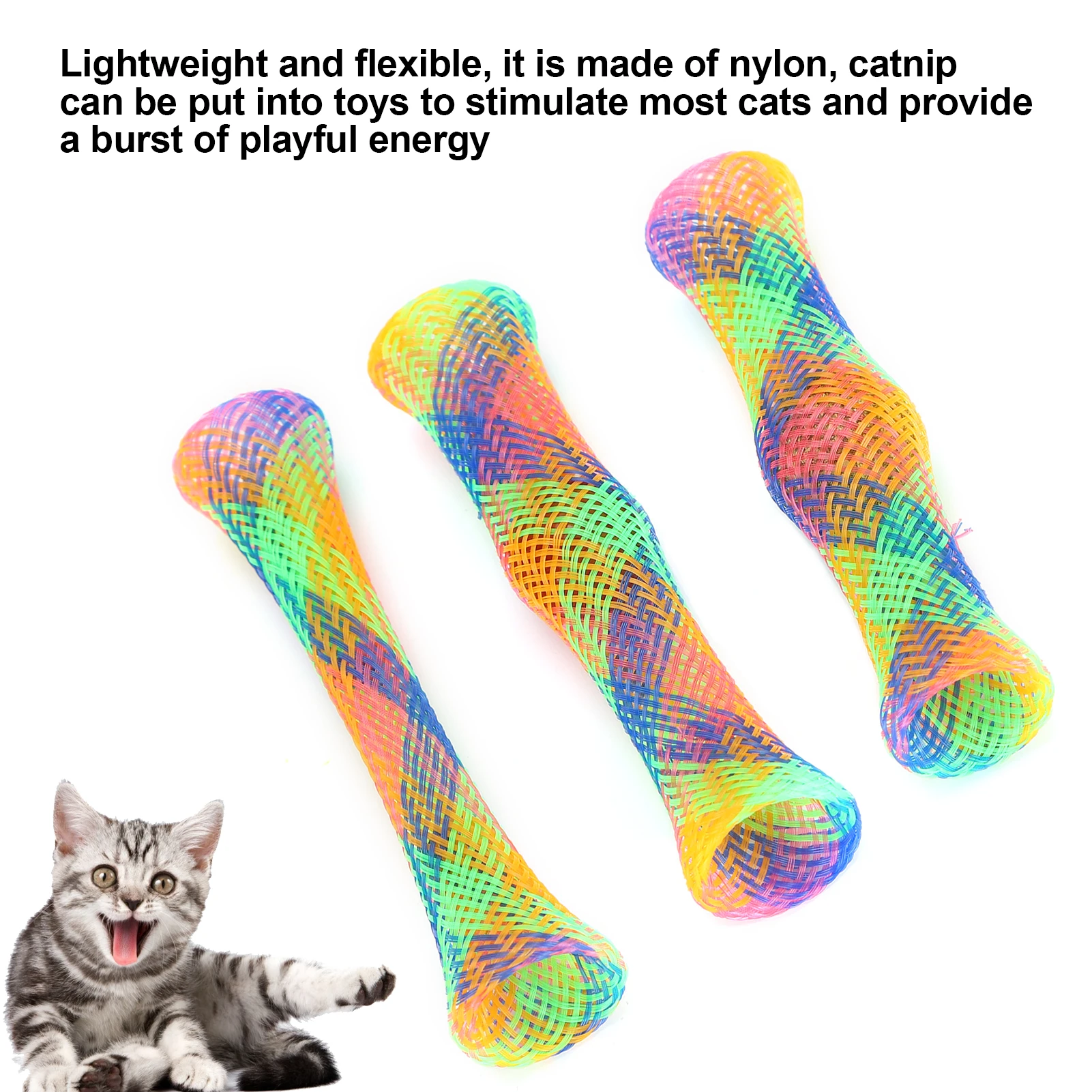 3Pcs Cat Interactive Toy Stick Freely Folding Spring Shape Multi-Color Cat Bouncing Toy Good Elasticity Pet Playing Toy