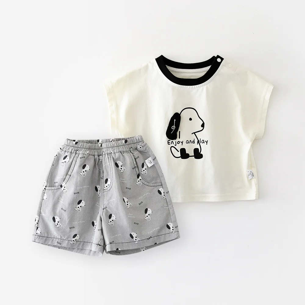 2026 Summer New Baby Short Sleeve Clothes Set Infant Girl Cartoon T Shirts + Shorts 2pcs Suit Cute Dog Print Toddler Outfits