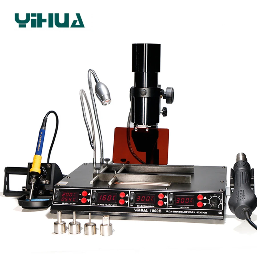 YIHUA 1000B 3 Functions in 1 Infrared Bga Rework Station SMD Hot Air Gun+75W Soldering Irons+540W Preheating Station 110V/220V