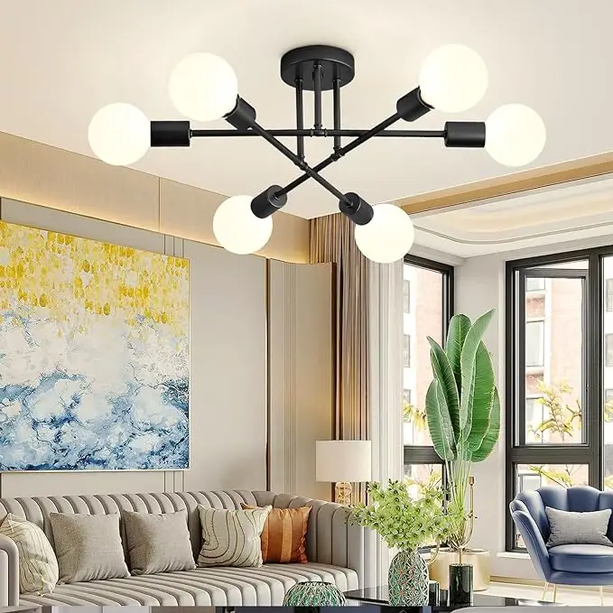 

Black Style Vintage Home Classic Iron Ceiling Light with 6 E27 Spotlights Kitchen Ceiling Light for Bedroom Lighting Home Decor