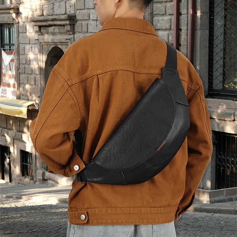 Genuine Leather Men's Chest Bag Large Capacity Shoulder Bag High Quality Cowhide Crossbody Bag Business Male Messenger Bag