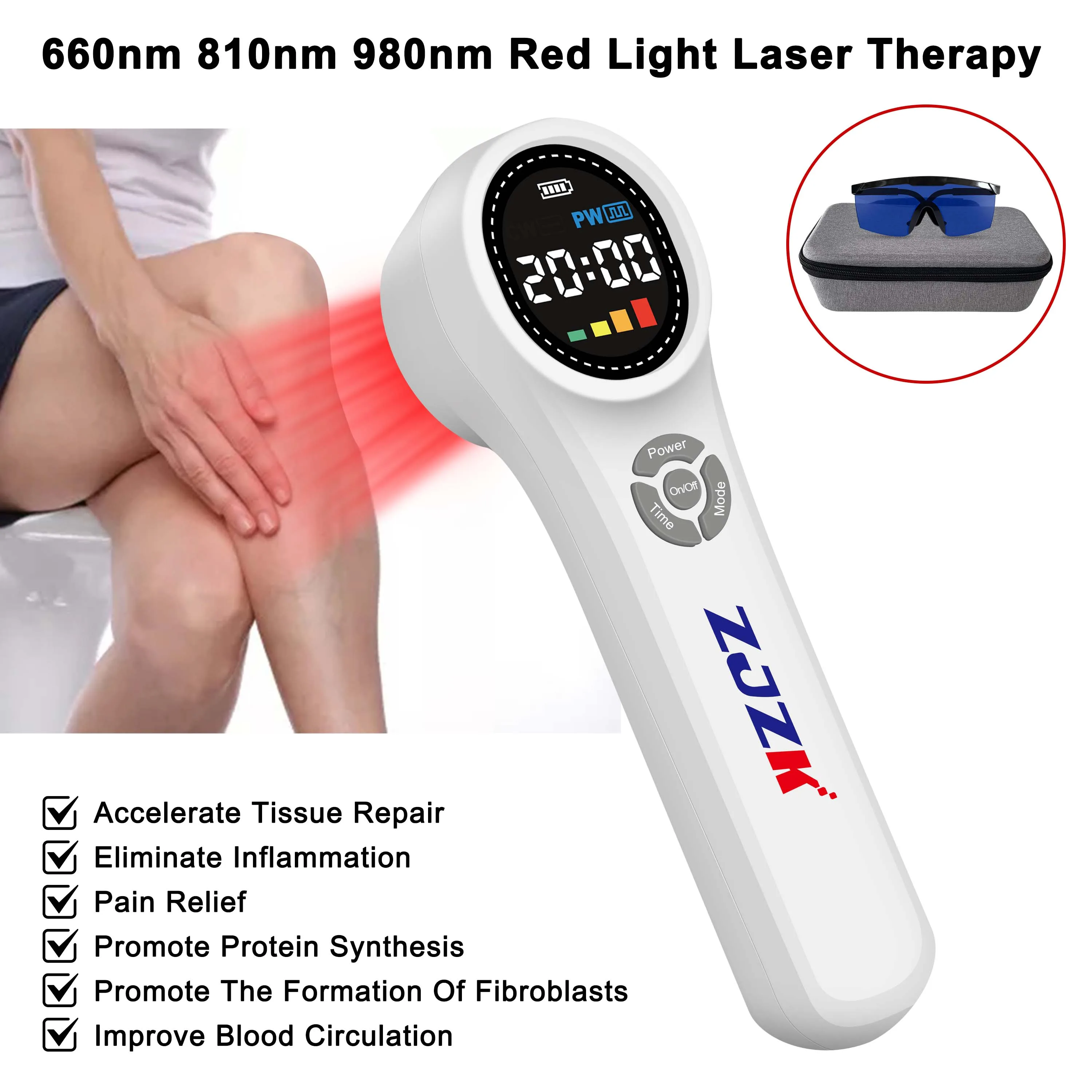 ZJZK 1760mW Cold Wave Laser Terapia De Luz Para Fisioterapia Therapy For Bone Healing 660nm 810nm 980nm Soft Tissue Damage