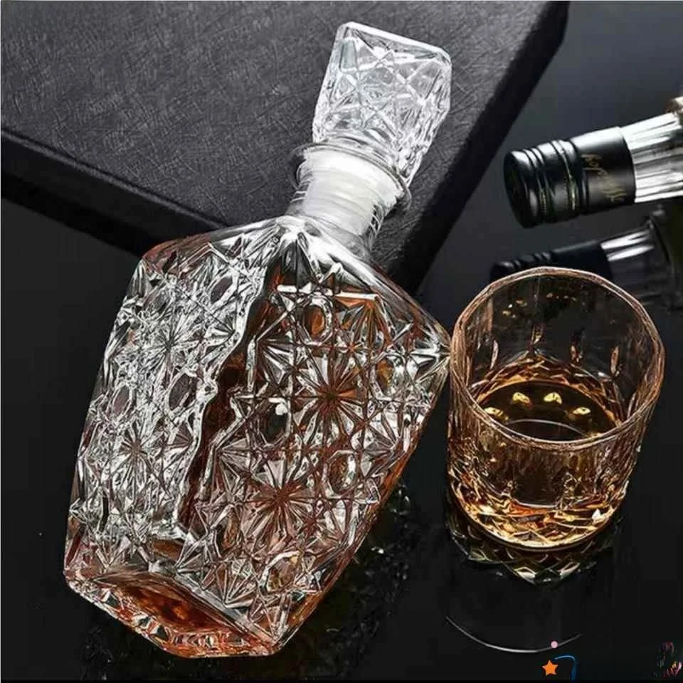 Decdor de Vino de Vidrio Sellado Estilo Europeo con Tapa, Botella para Licores, Jarra de Vino de Cristal para Uso Domésti...