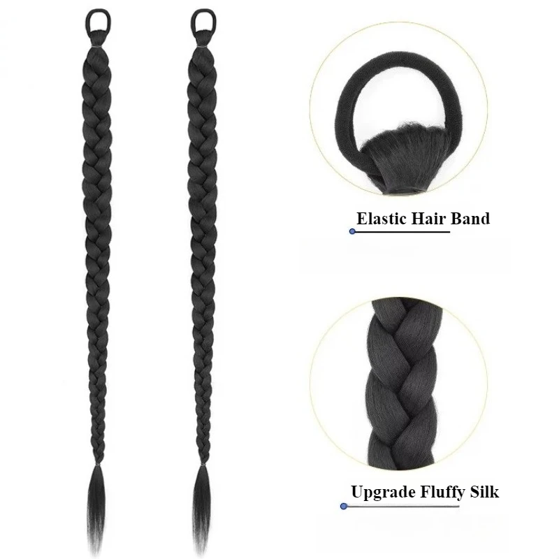1/2PCS Synthetic Long Twist Braid Hair Extensions With Rubber Band Female Boxing Braided Wig Artificial Ponytail For Women Daily