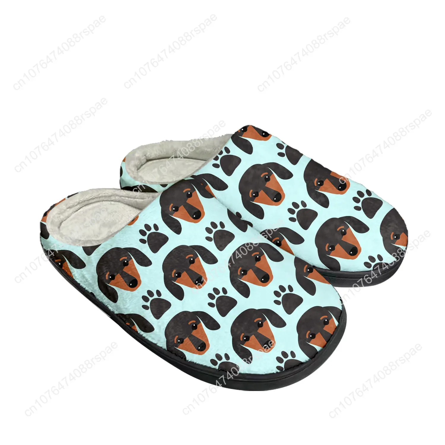 Schattige Teckel Hond Thuis Katoen Op Maat Slippers Heren Dames Sandalen Pluche Slaapkamer Casual Houden Warme Schoen Thermische Slipper Zwart