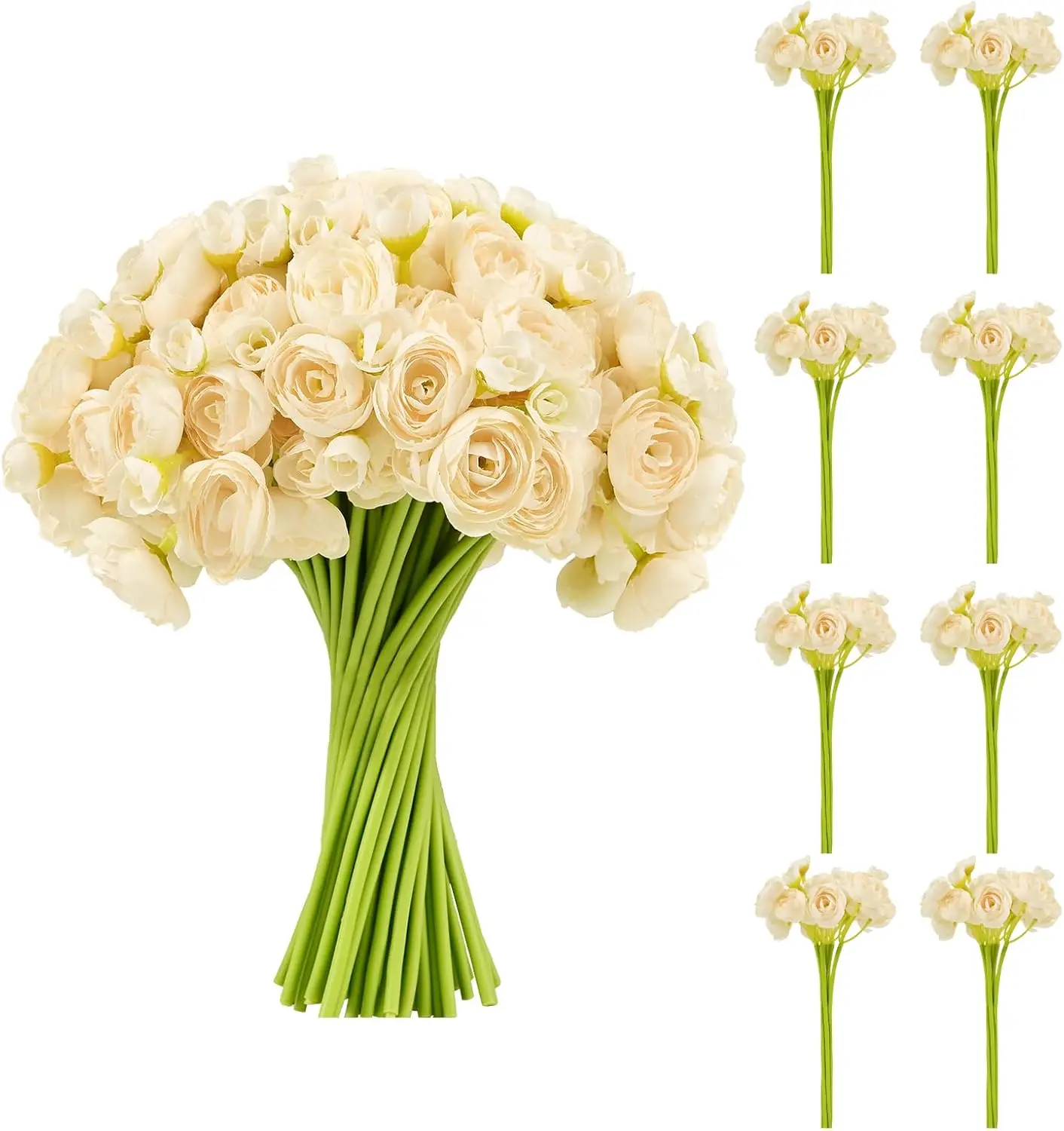 

48 Pcs Ranunculus Artificial Flower,Cream Faux Silk Mini Ranunculus Flowers Bulk, Real Touch Fake Wedding Filler Flowers