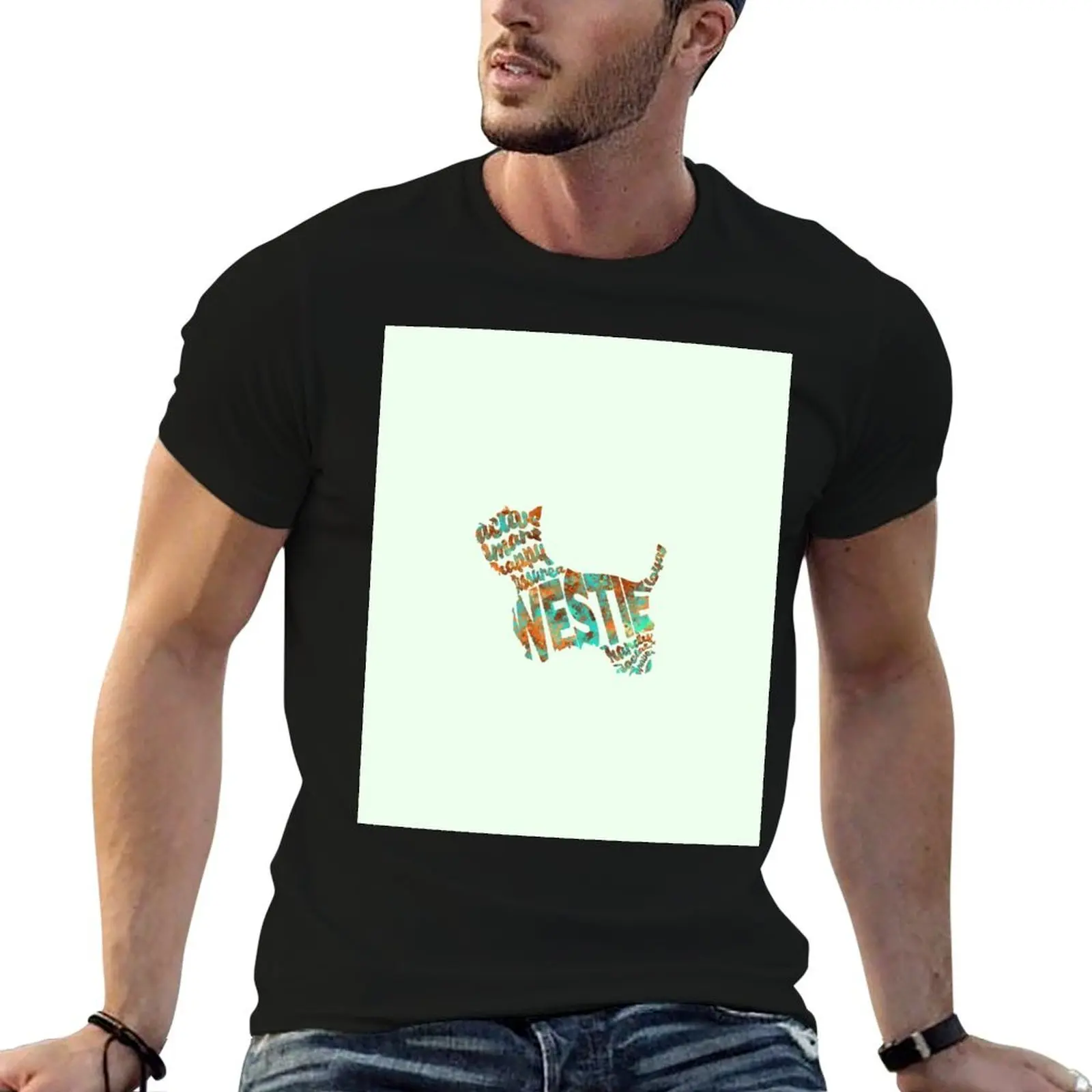 The West Highland White Terrier Typographic Watercolor Painting T-Shirt Large Size Basic Casual T-Shirt